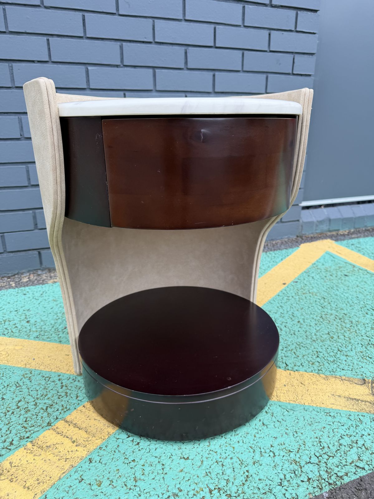 Furniture Stunning Contemporary Marble Top & Leather Round Side / End / Bedside Table, – Superb Condition, Rrp £1,500 photo