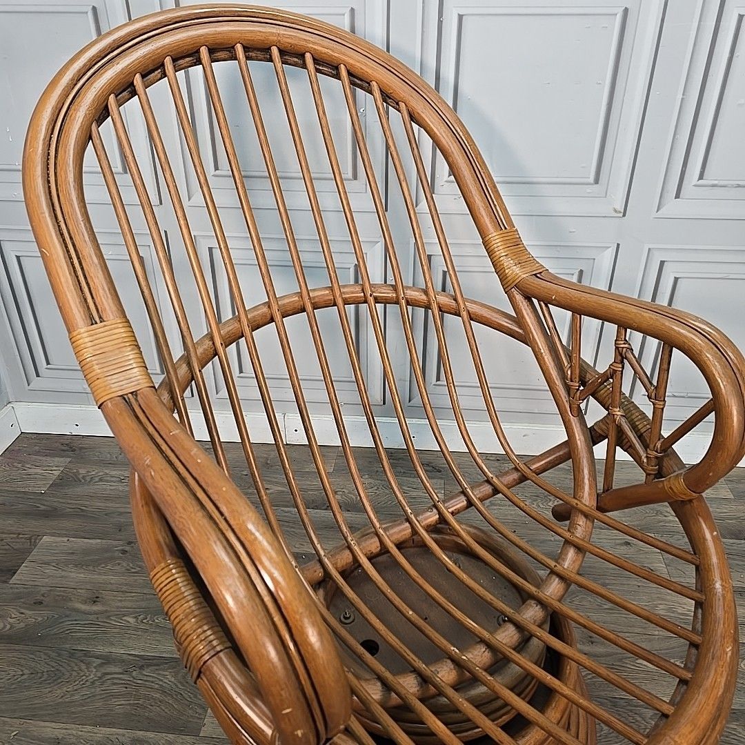 photo for sale Vintage Swivel Rattan Rocking Armchair Cane Egg Tub Chair Seat Mid Century