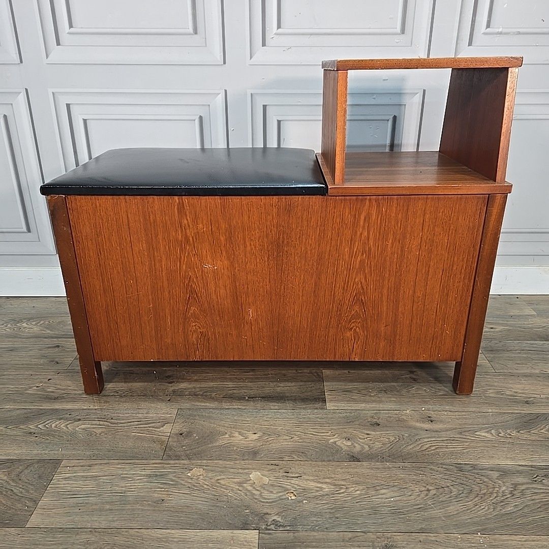 photo furniture Mid Century Telephone Table Vintage Hall Bench Storage Seat Teak Effect Retro
