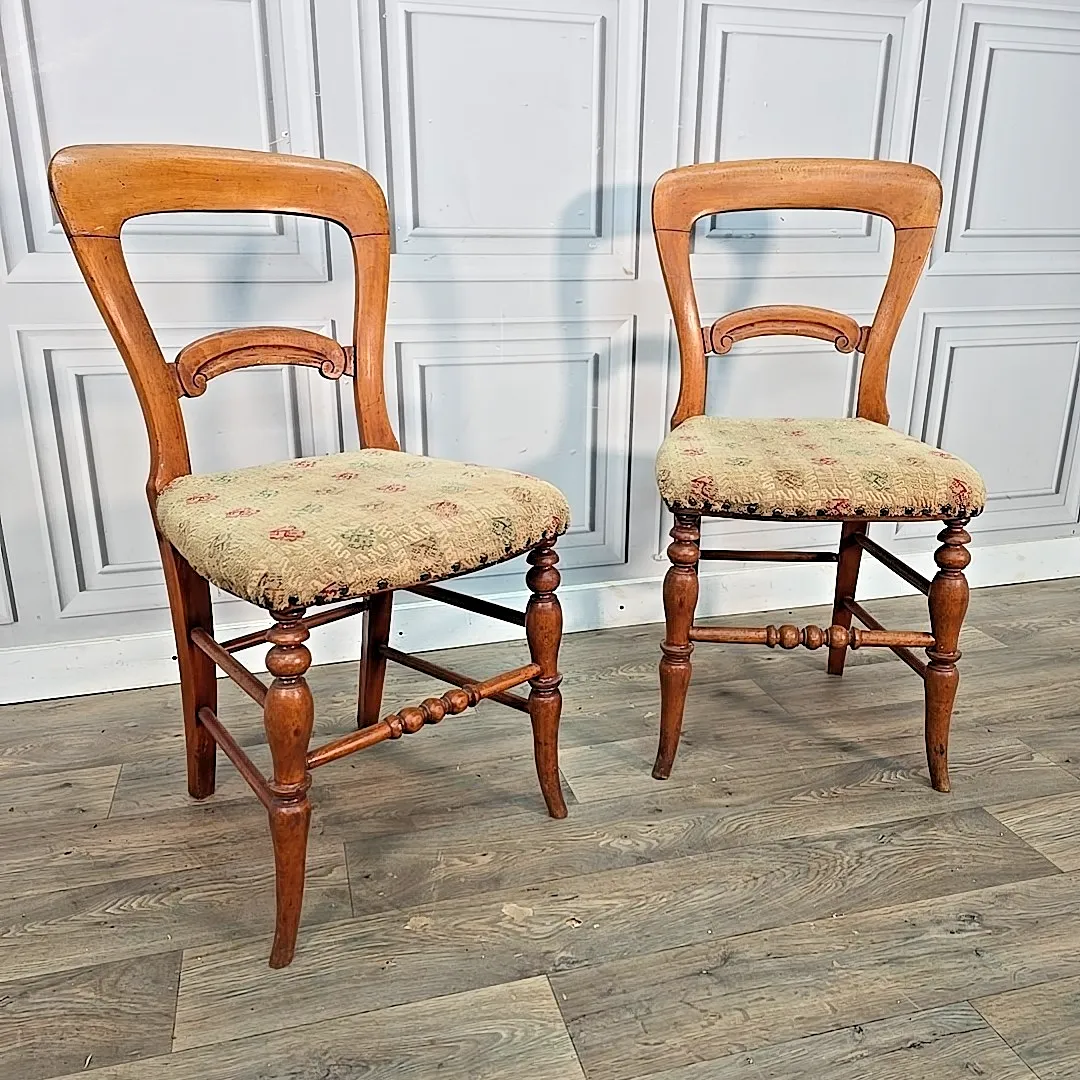 Antique Victorian Dining Chairs Walnut Balloon Back Bedroom Hall Seats Pair