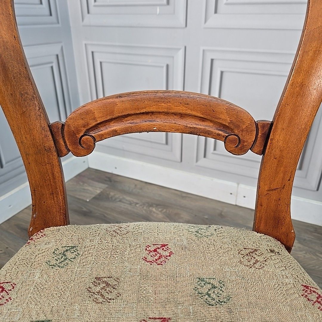 Antique Victorian Dining Chairs Walnut Balloon Back Bedroom Hall Seats Pair photo vinterior