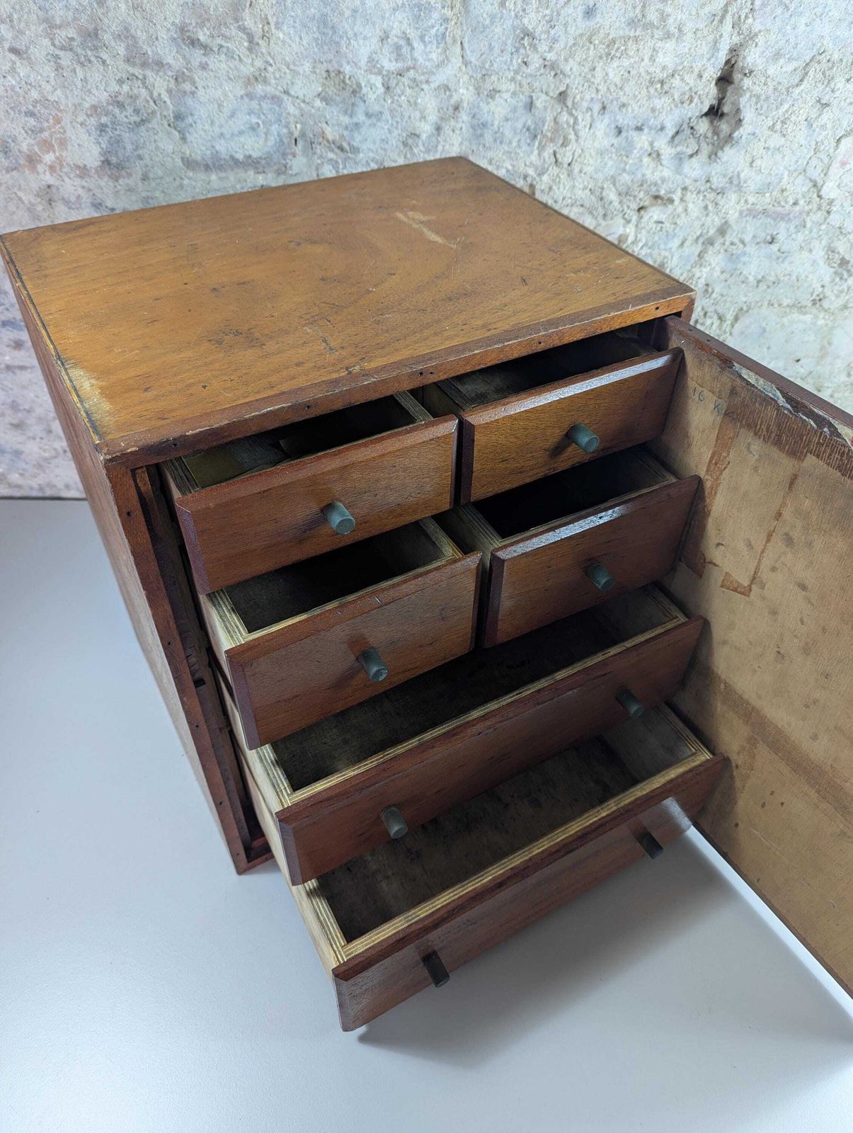 Vintage Wooden Cabinet With Drawers And Working Lock photo for sale