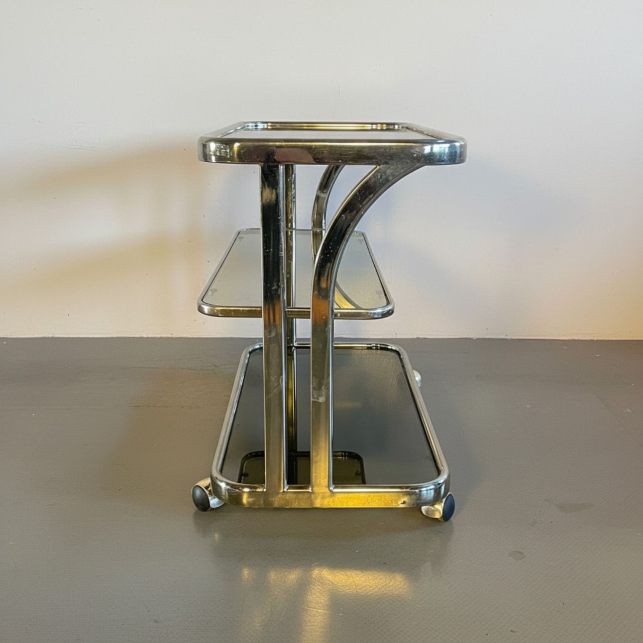 1970s Italian Brass And Smoked Glass Drinks Trolley photo 584.0