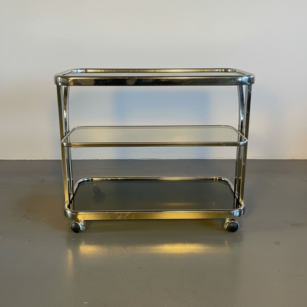 1970s Italian Brass And Smoked Glass Drinks Trolley photo vinterior