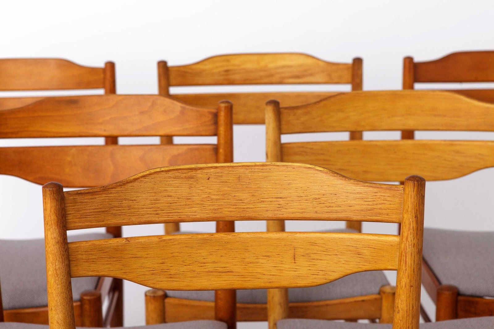 Set Of 6 Vintage Dining Chairs 1970s, Beechwood & Teak Chairs, Mid Century Wooden Dining Chairs, Newly Upholstered photo furniture