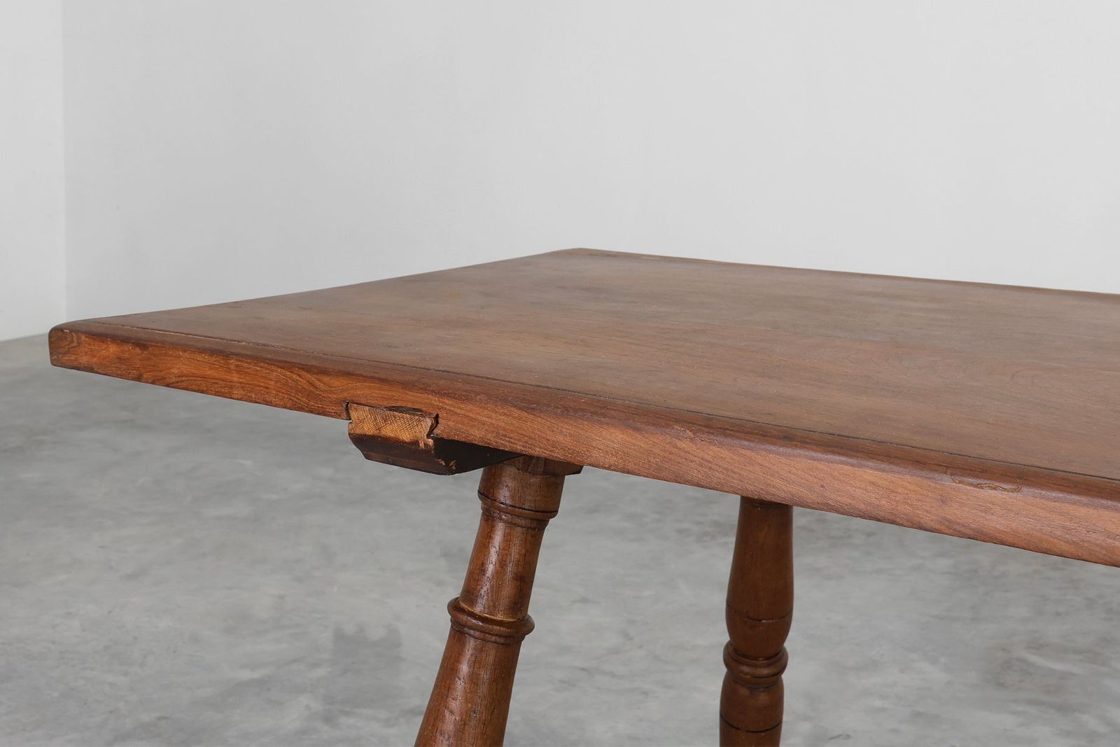 Antique Spanish Walnut Trestle Table With Iron Stretcher, 1700s photo vinterior