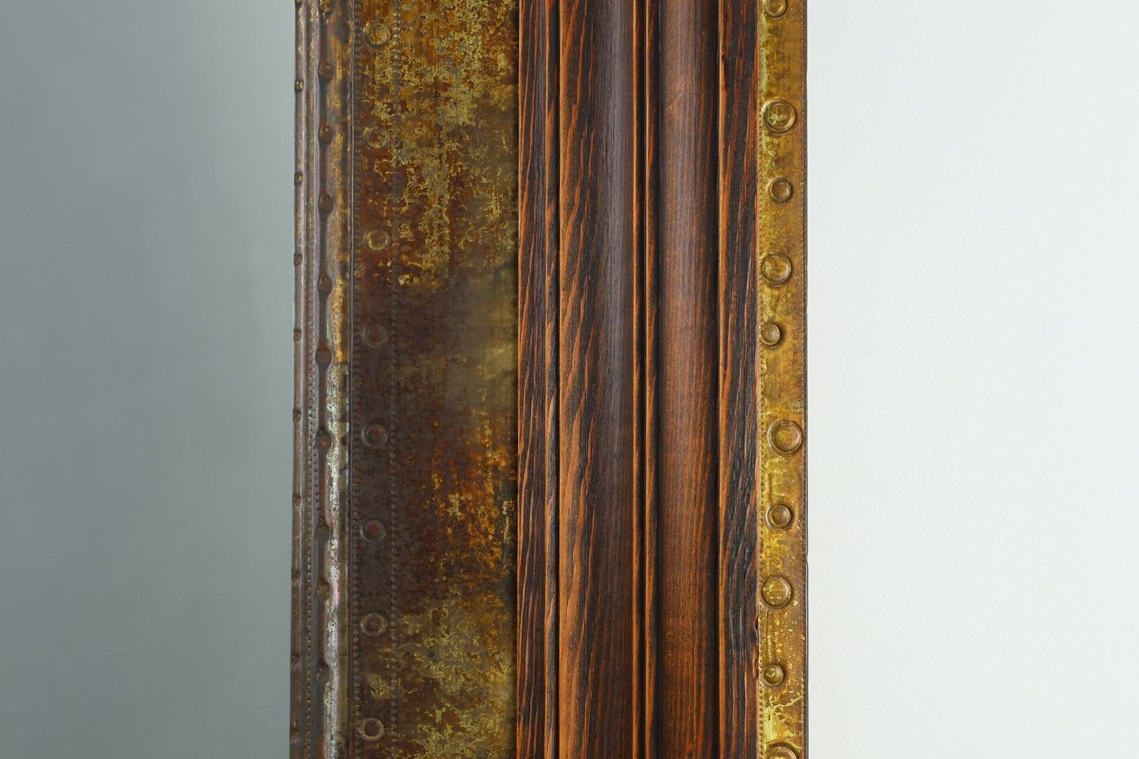 photo furniture Wooden Mirror With Copper Details, Belgium, 1970s