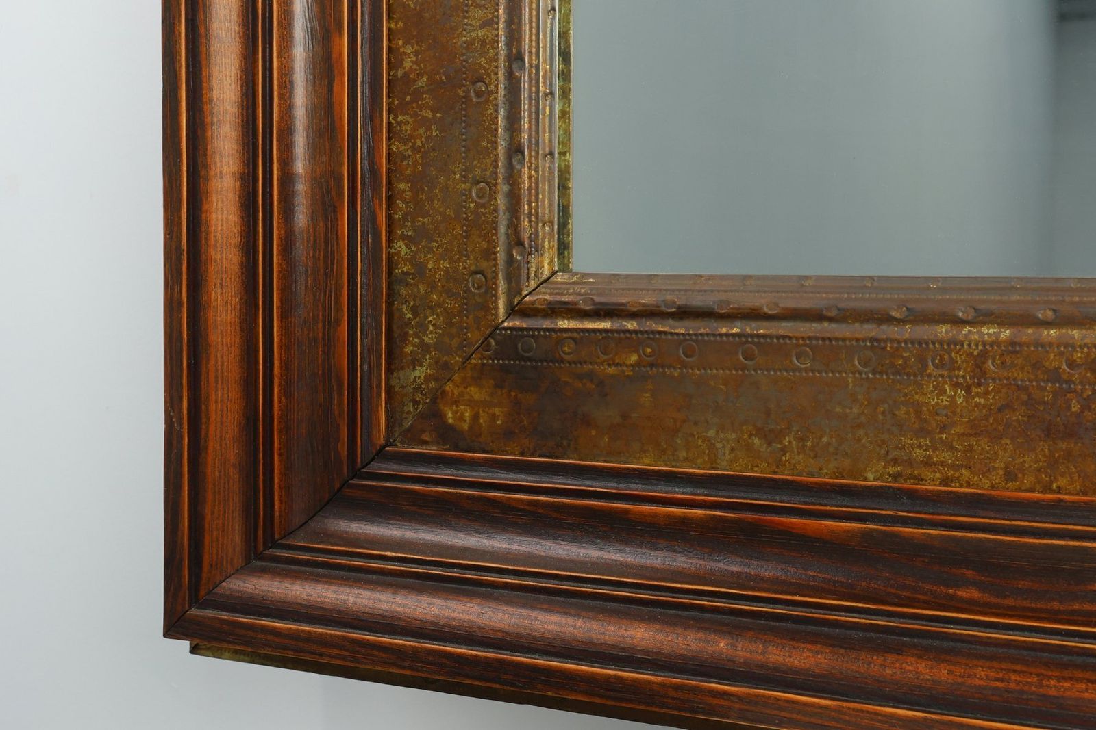 photo for sale Wooden Mirror With Copper Details, Belgium, 1970s
