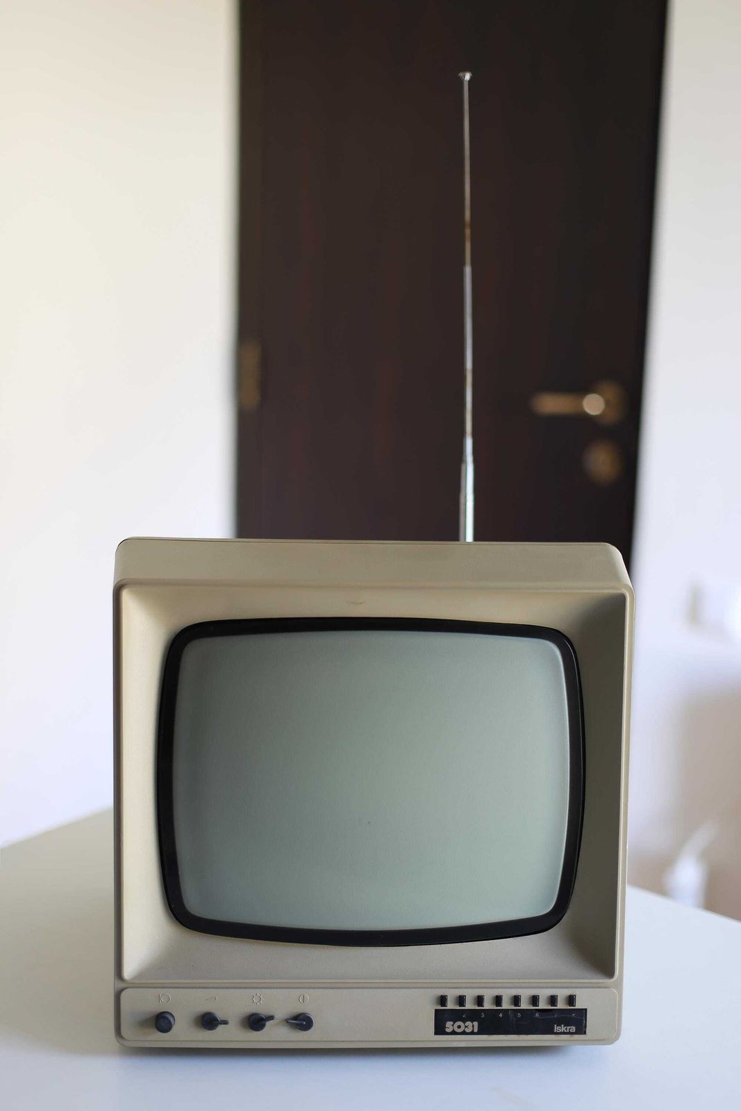 Vintage Iskra Tv 131: 1970s Space Age B&W Television Prop Yugoslavia, Iskra Minirama photo for sale