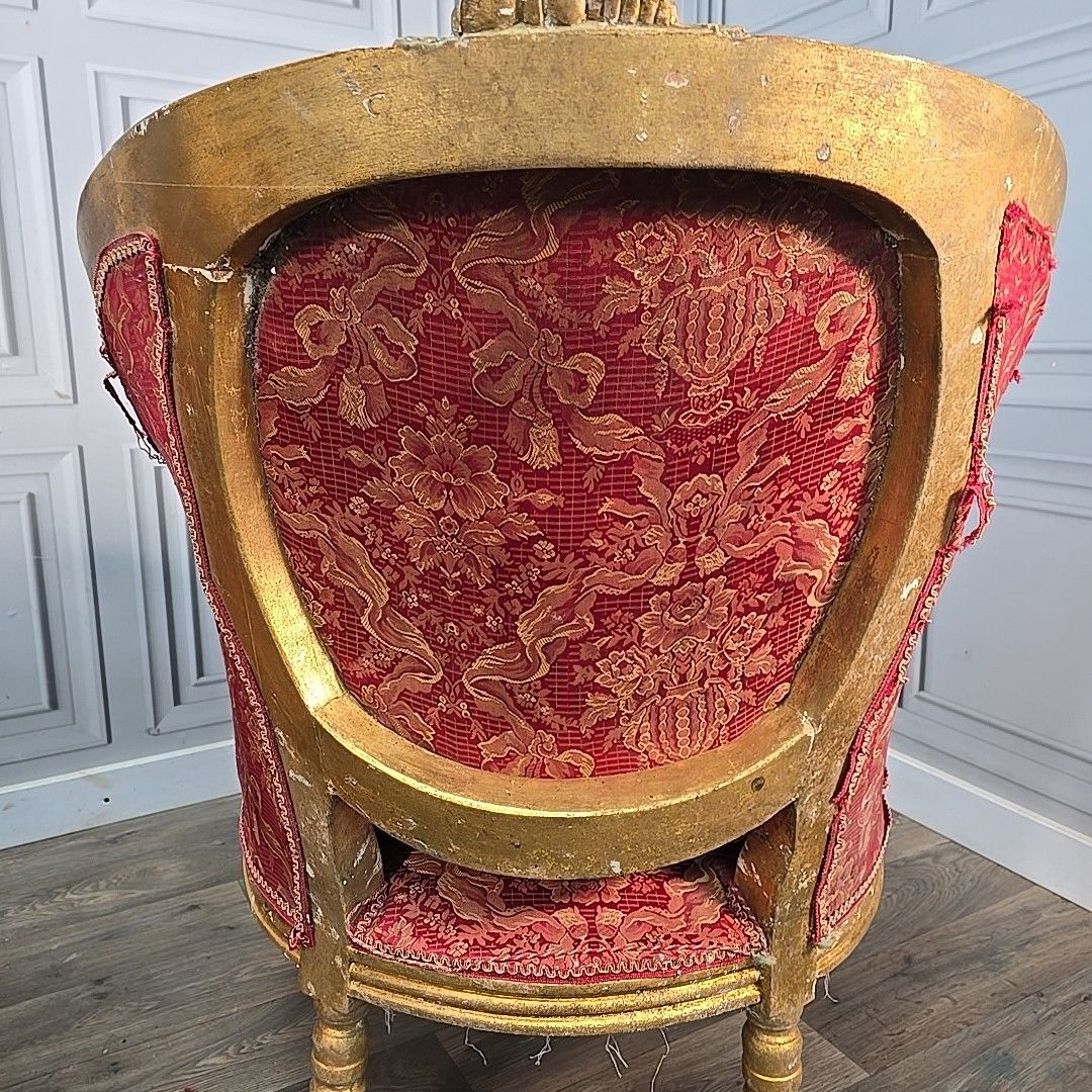 photo vintage Antique Gilt Armchairs Button Back French Louis Belle époque Revival Chairs