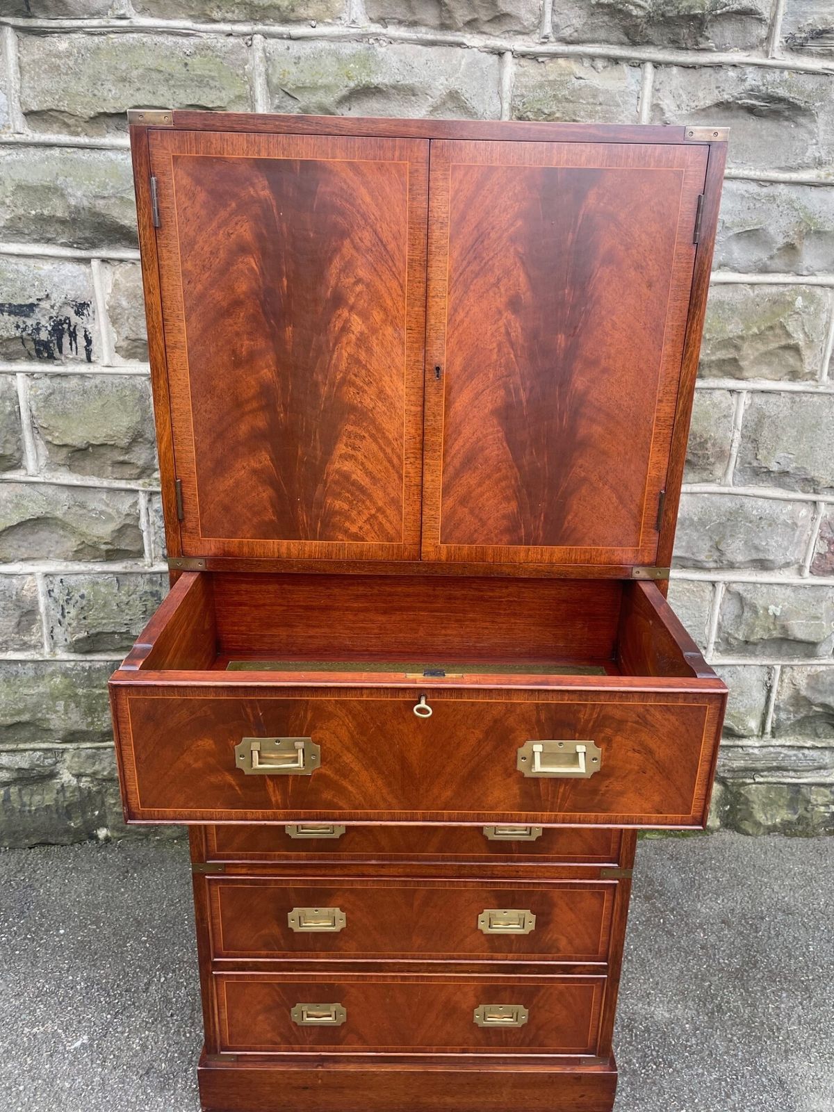 Quality Brass Bound Mahogany Secretaire Chest photo Furniture