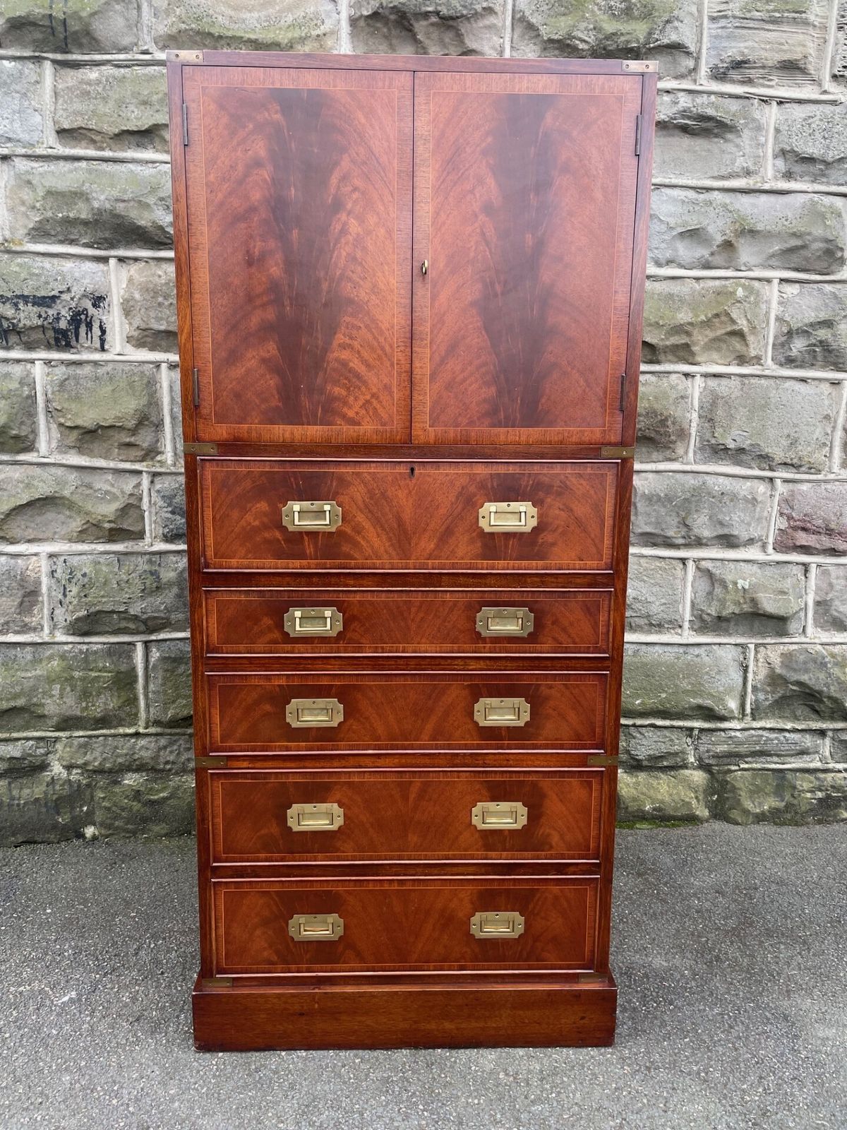 Furniture Quality Brass Bound Mahogany Secretaire Chest photo