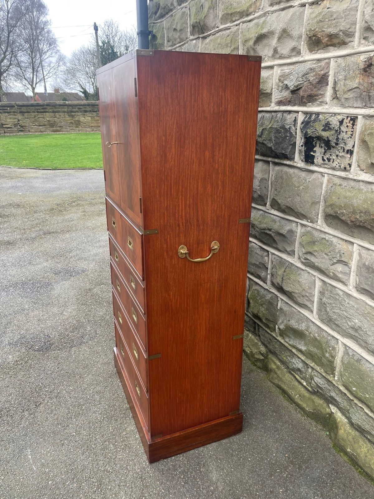 950.0 Quality Brass Bound Mahogany Secretaire Chest photo
