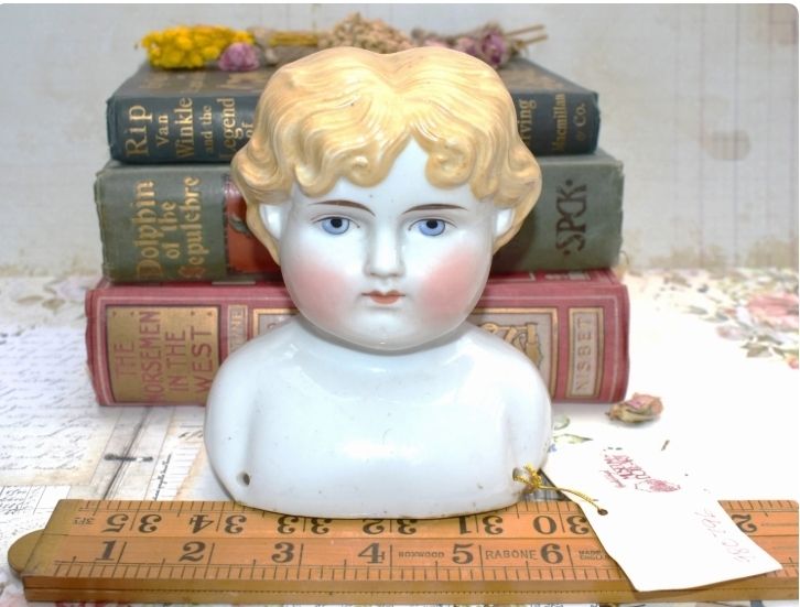photo for sale Antique 1880s Abg Very Large Doll Head: Blonde Hair Rosalie Whyel Provenance
