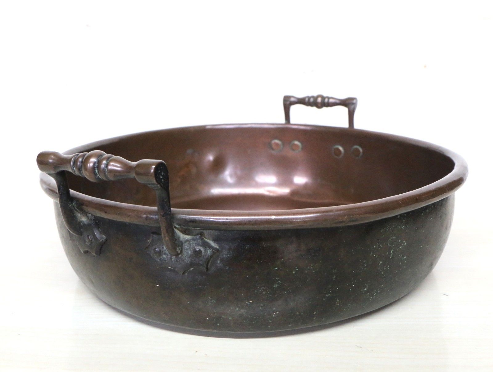 168.0 Antique 19th C. Copper Pan Cooking Pot Never Polished 36.5 Cm Excellent Patina photo