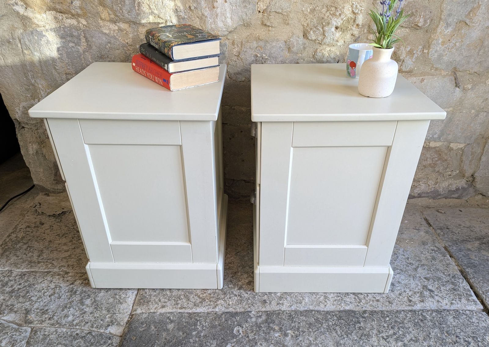 Furniture Pair Painted Bedside Tables With Drawers   Off White/ Cream   Sku 140 photo