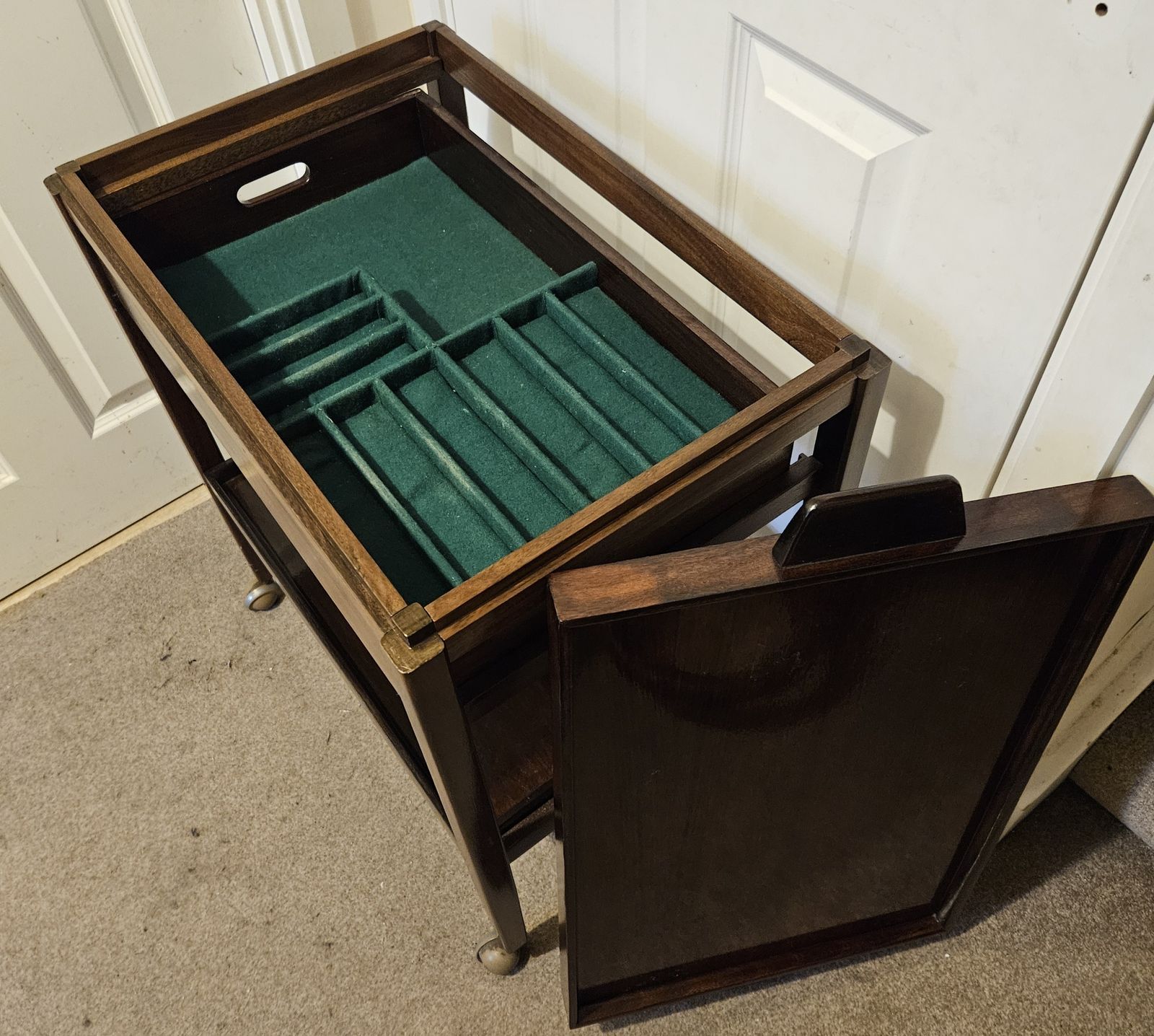 Mid Century 1960s Danish Teak Vintage Drinks Trolley With Removable Trays/Drawer photo vinterior