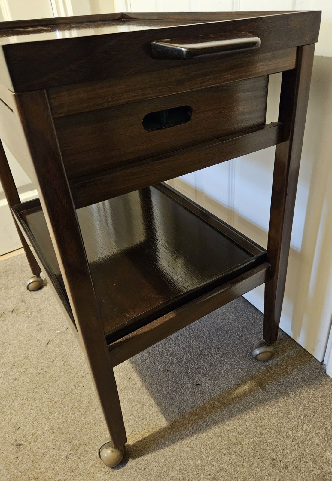 photo for sale Mid Century 1960s Danish Teak Vintage Drinks Trolley With Removable Trays/Drawer