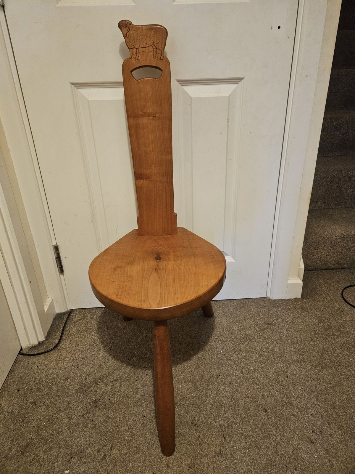 Furniture Carved Sheep Maplewood 3 Legged  Stool Mid Century 1990s photo