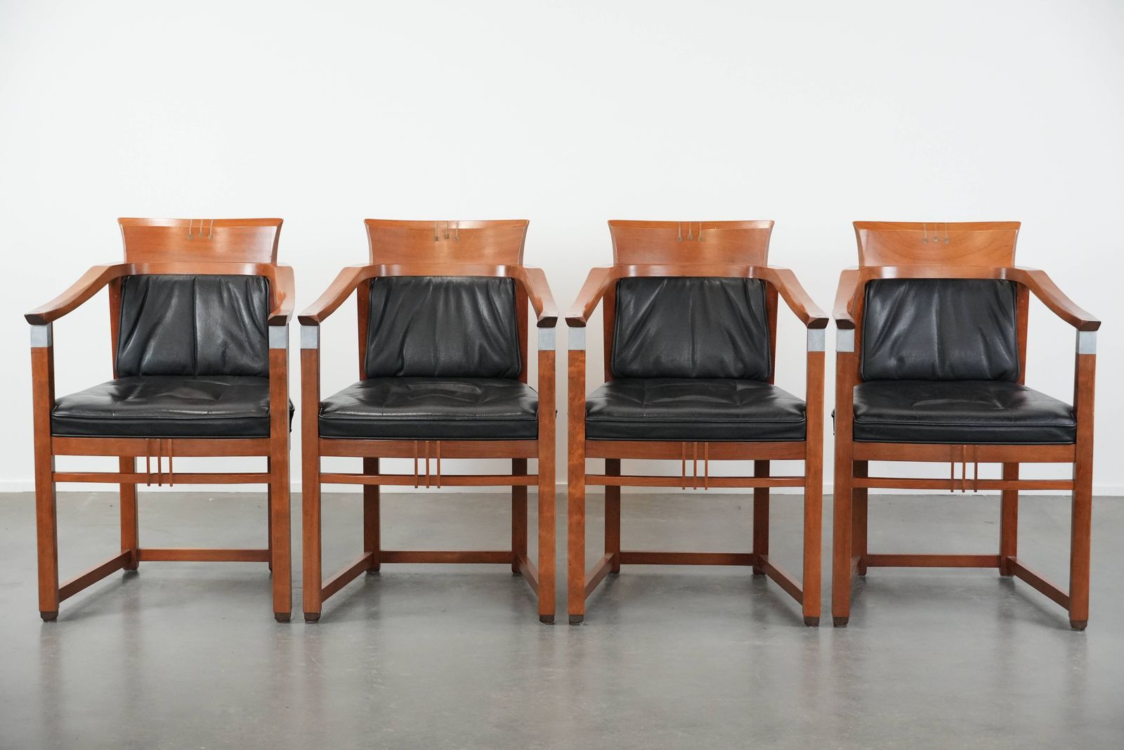Set Of 4 Luxury Black Leather Schuitema Art Deco Dining Chairs With Armrests From The Decoform Series photo furniture