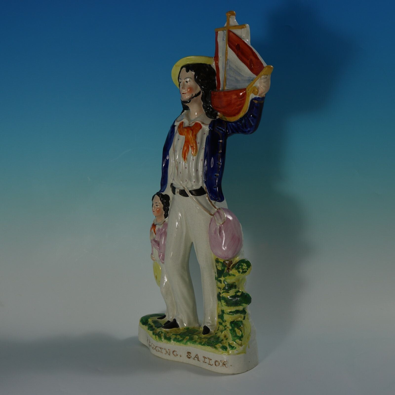 Victorian Staffordshire Pottery Begging Sailor Figure photo furniture