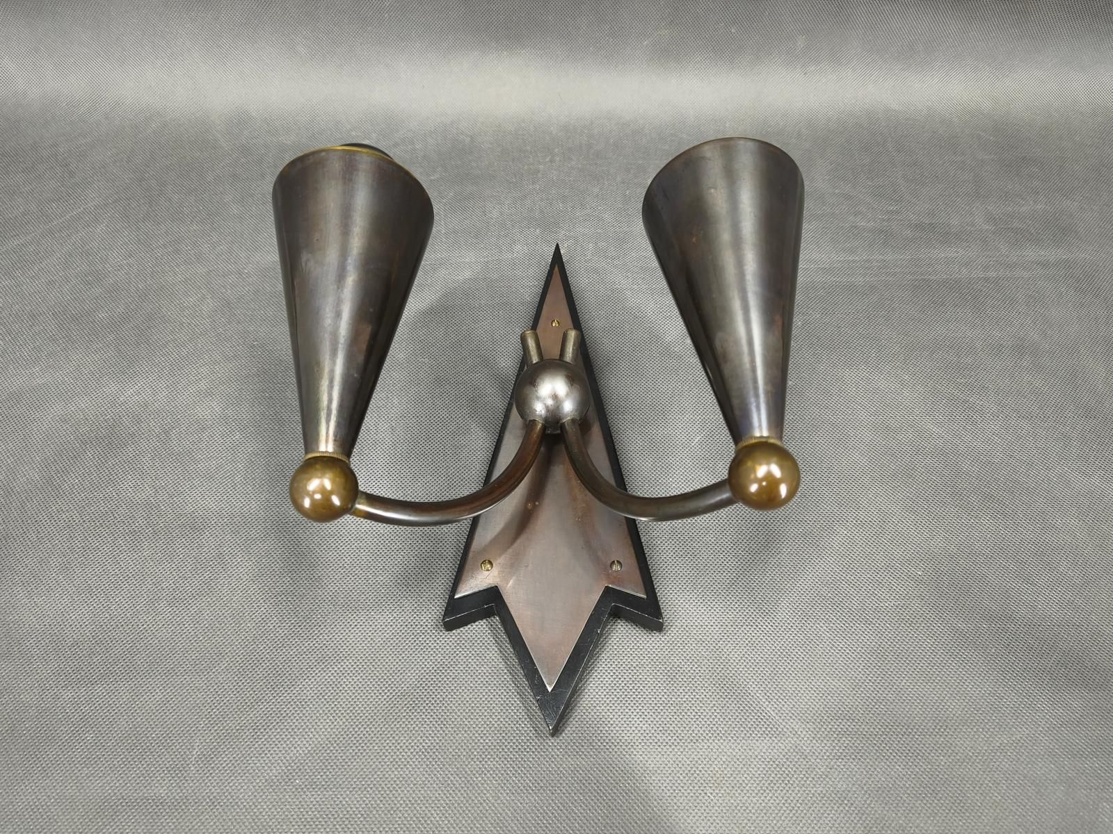 Czech Cubist Art Deco Wall Lamp, Metal And Wood, 1930s photo Lighting