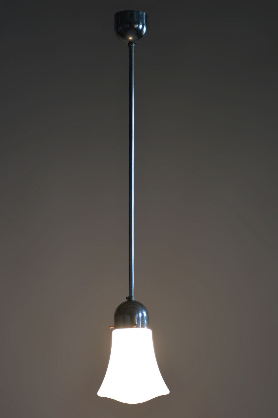 Restored Bauhaus Chandelier, By Napako, Chrome Plated Steel, Glass, Czech, 1930s photo buy