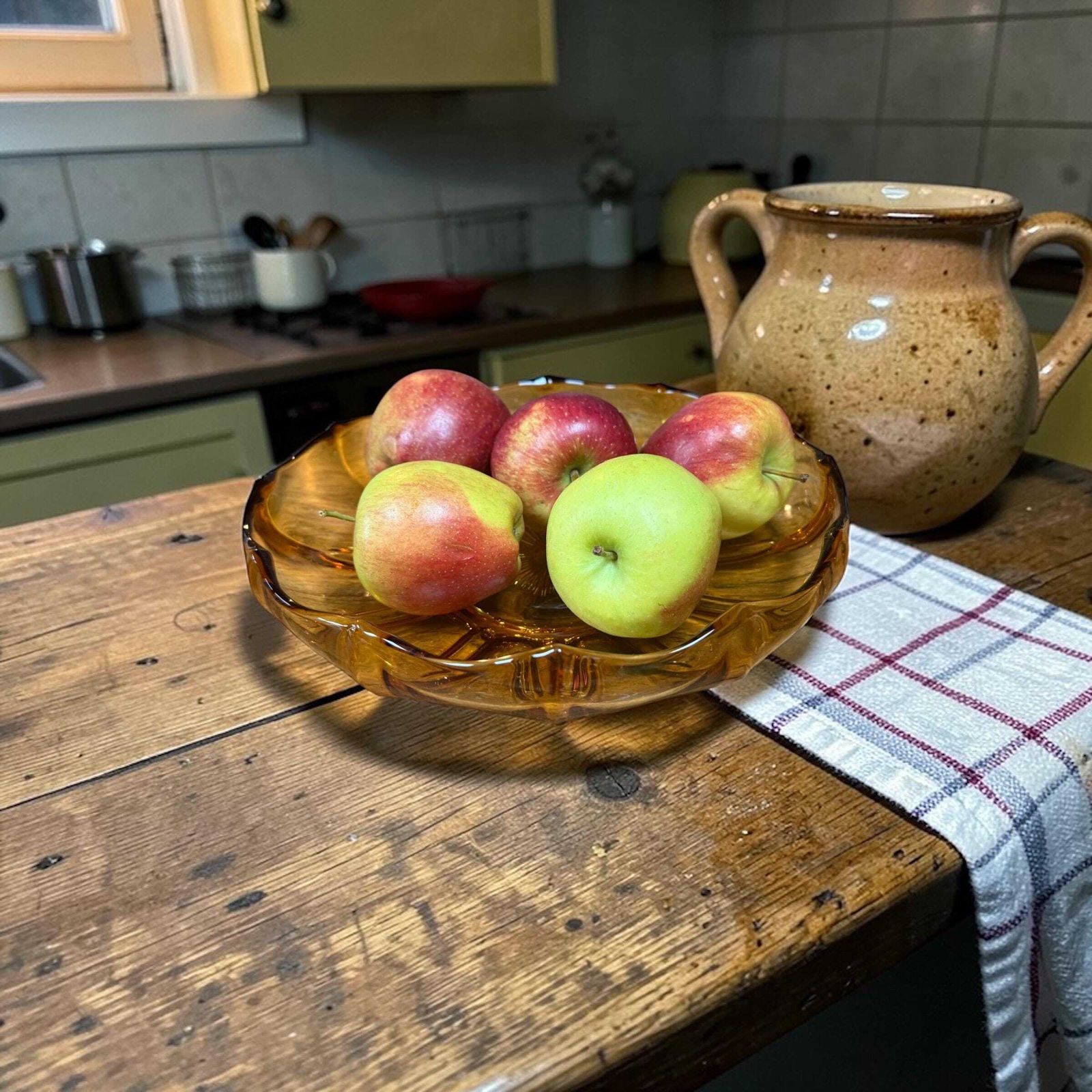 Vintage Amber Glass Fruit Bowl   1960s Retro Pressed Glass   Mid Century Kitchen Decor photo furniture