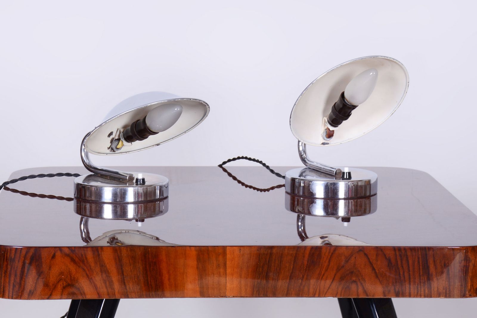 Pair Of Restored Bauhaus Table Lamps, By Napako, Chrome, Steel, Czech, 1920s photo vinterior