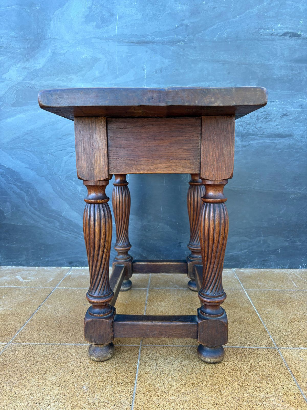 Spanish Renaissance Revival Oak Side Table With Drawer, Early 20th Century photo 1350.0