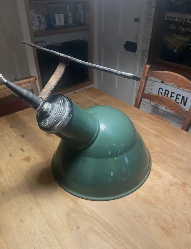 Benjamin Electric Industrial Green Enamel Barn Factory Light 1940 50s photo furniture