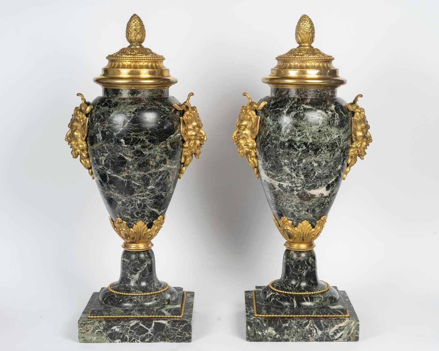 Pair Of Monumental Sea Green Marble And Gilded Bronze Cassolettes photo furniture
