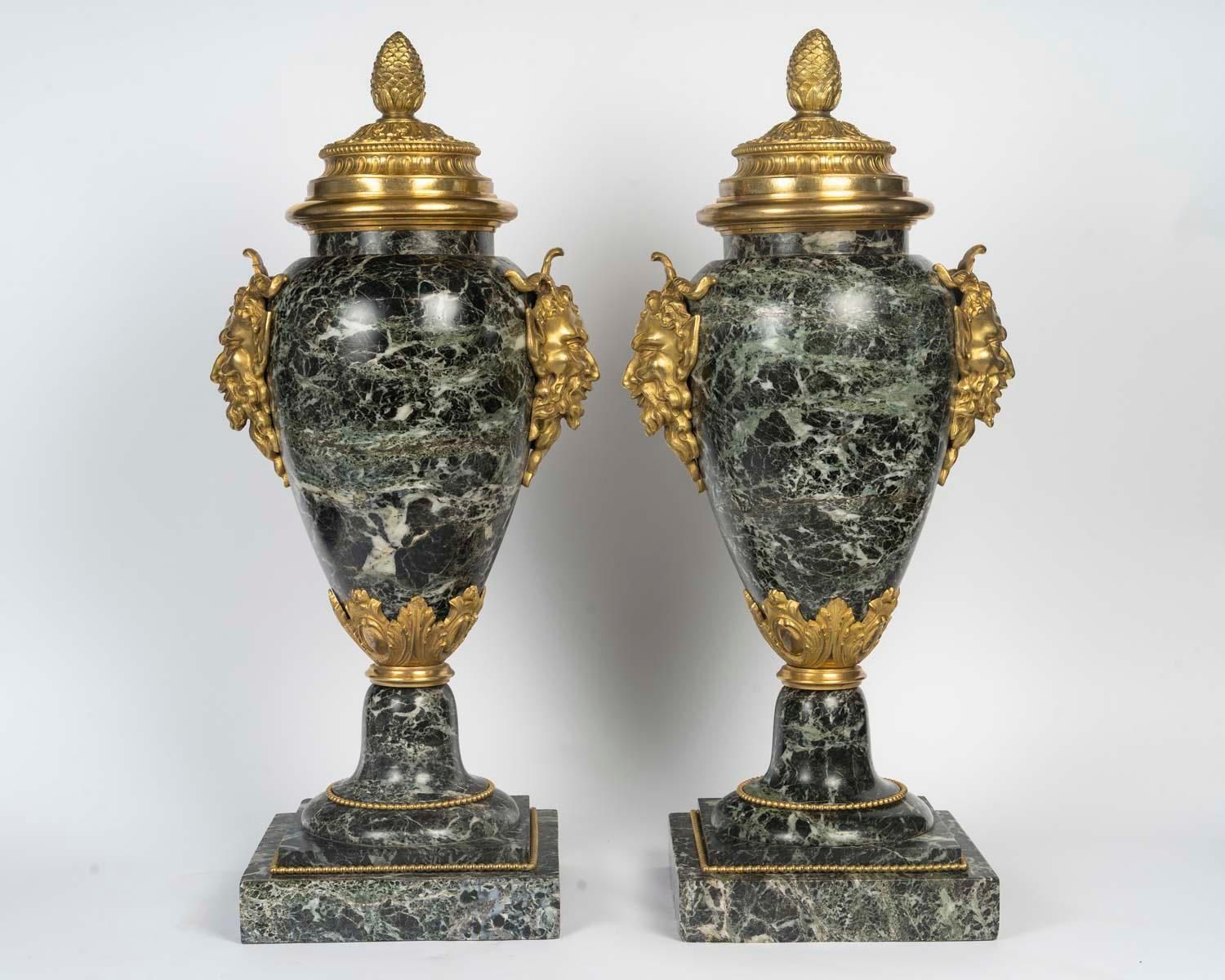 Pair Of Monumental Sea Green Marble And Gilded Bronze Cassolettes photo buy
