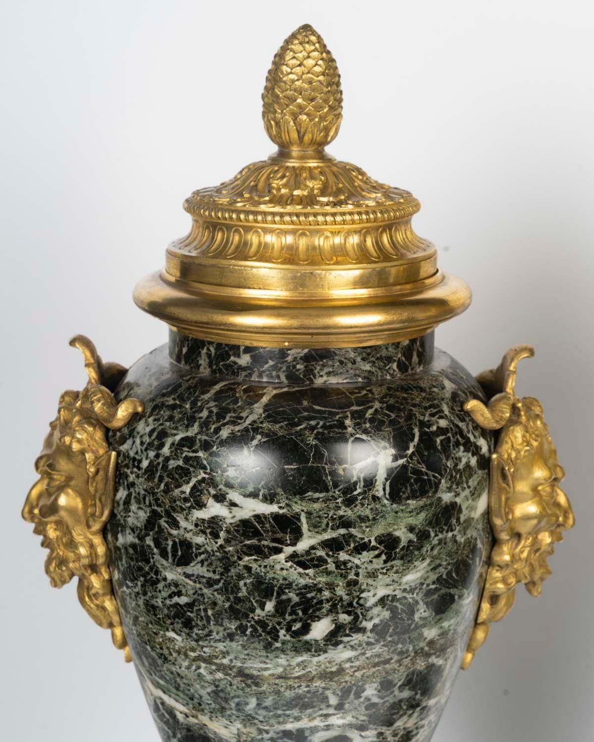 Pair Of Monumental Sea Green Marble And Gilded Bronze Cassolettes photo vintage