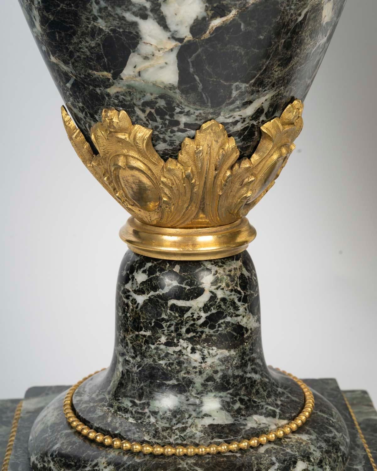 photo furniture Pair Of Monumental Sea Green Marble And Gilded Bronze Cassolettes