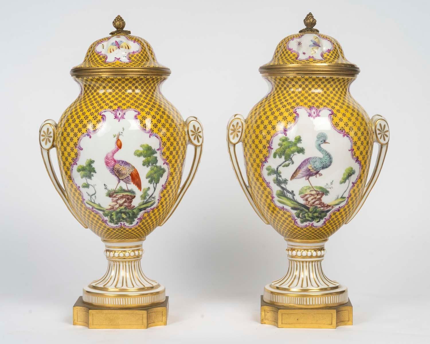 Pair Of Louis XVI Style Porcelain And Gilded Bronze Covered Vases photo furniture