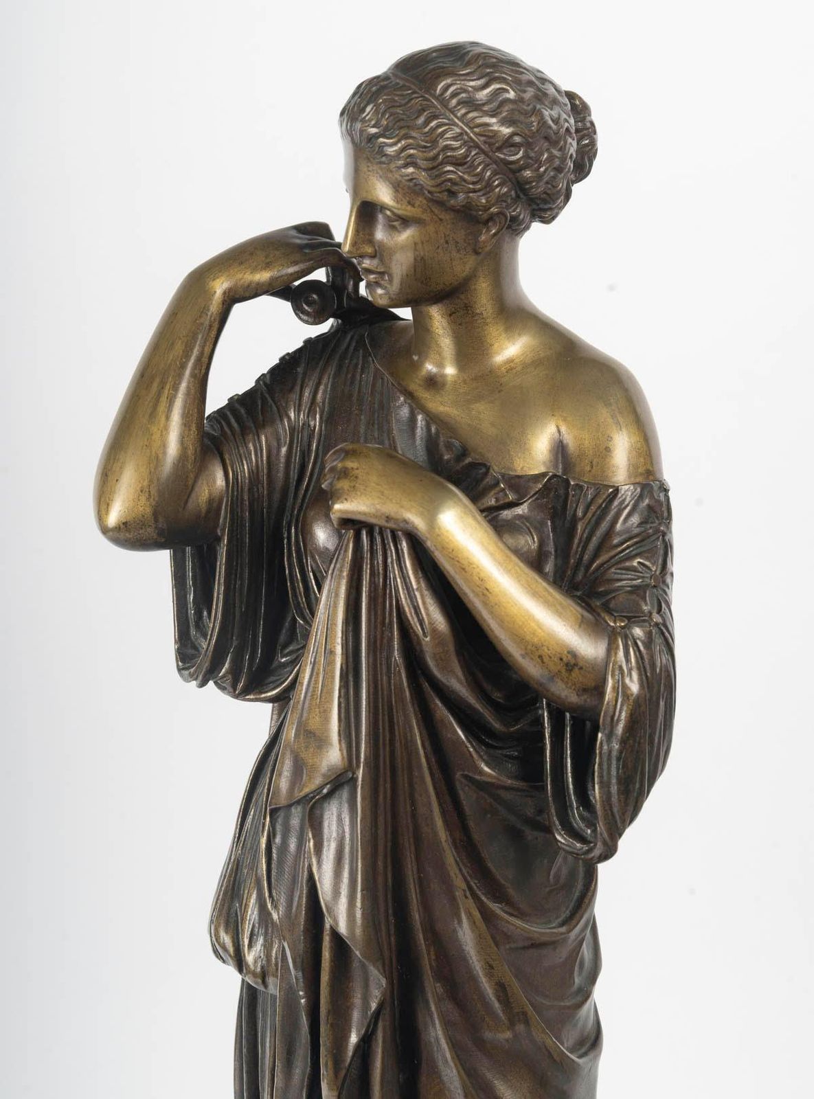 Early 20th Century Patinated Bronze Sculpture Of Diana On A Wooden Base. photo buy