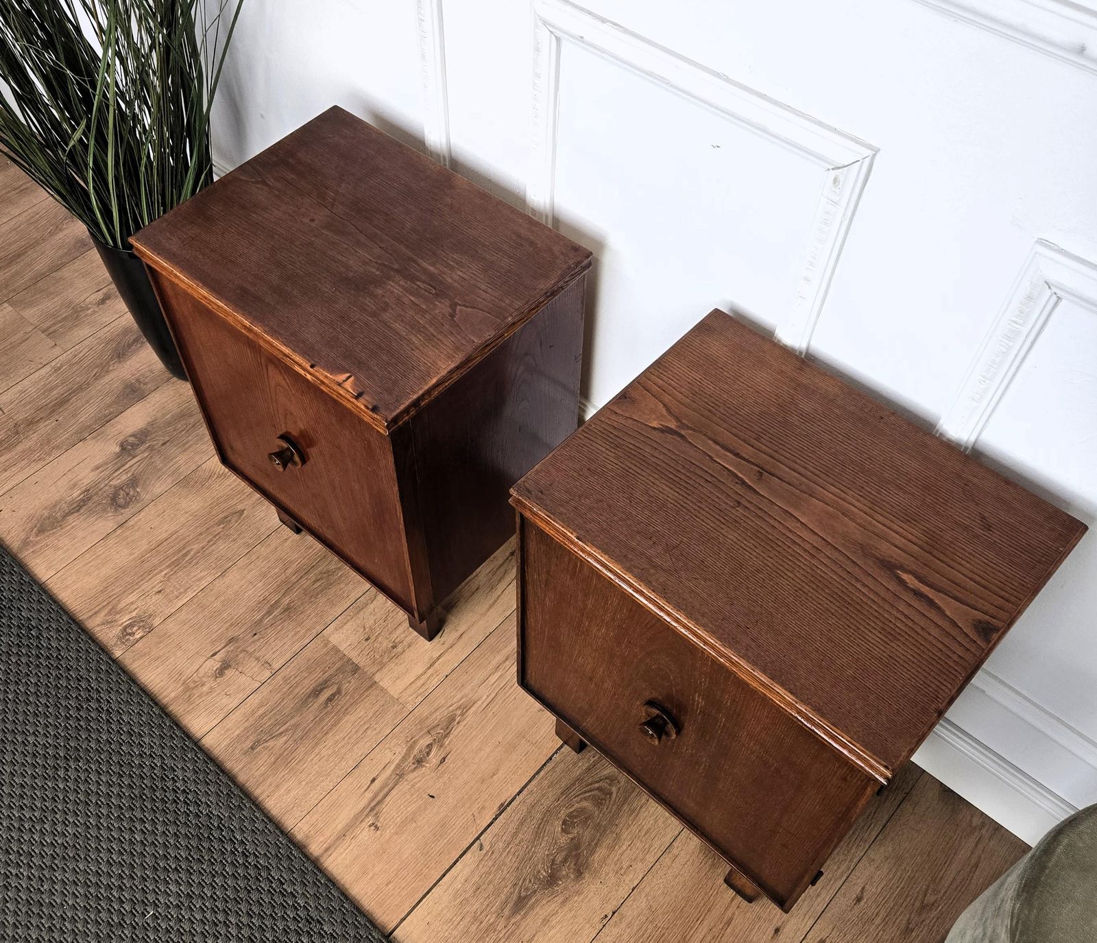 Pair Of Italian Mid Century Wood Night Stands Bedside Tables photo vinterior