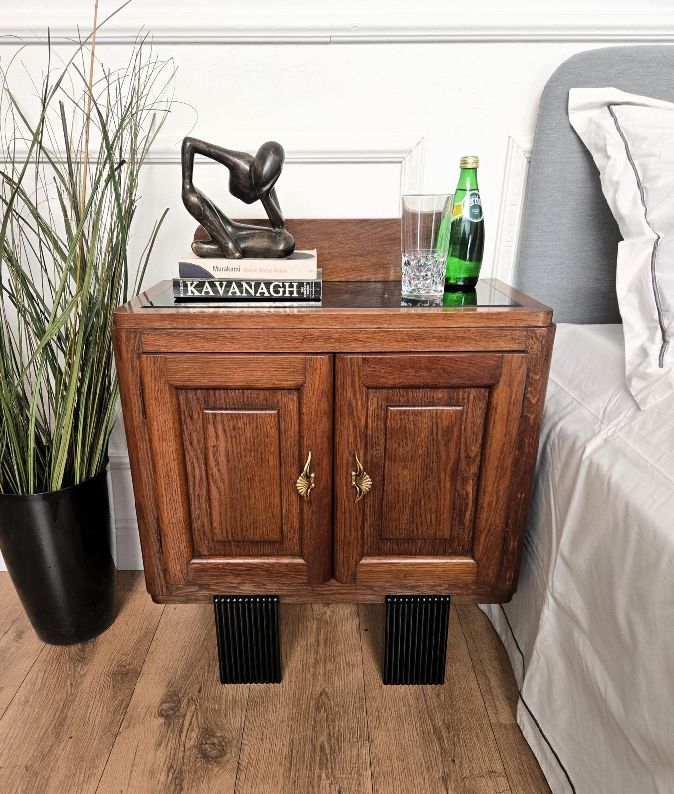 Pair Of Italian Art Deco Night Stands Bed Side Tables In Burl Walnut photo furniture