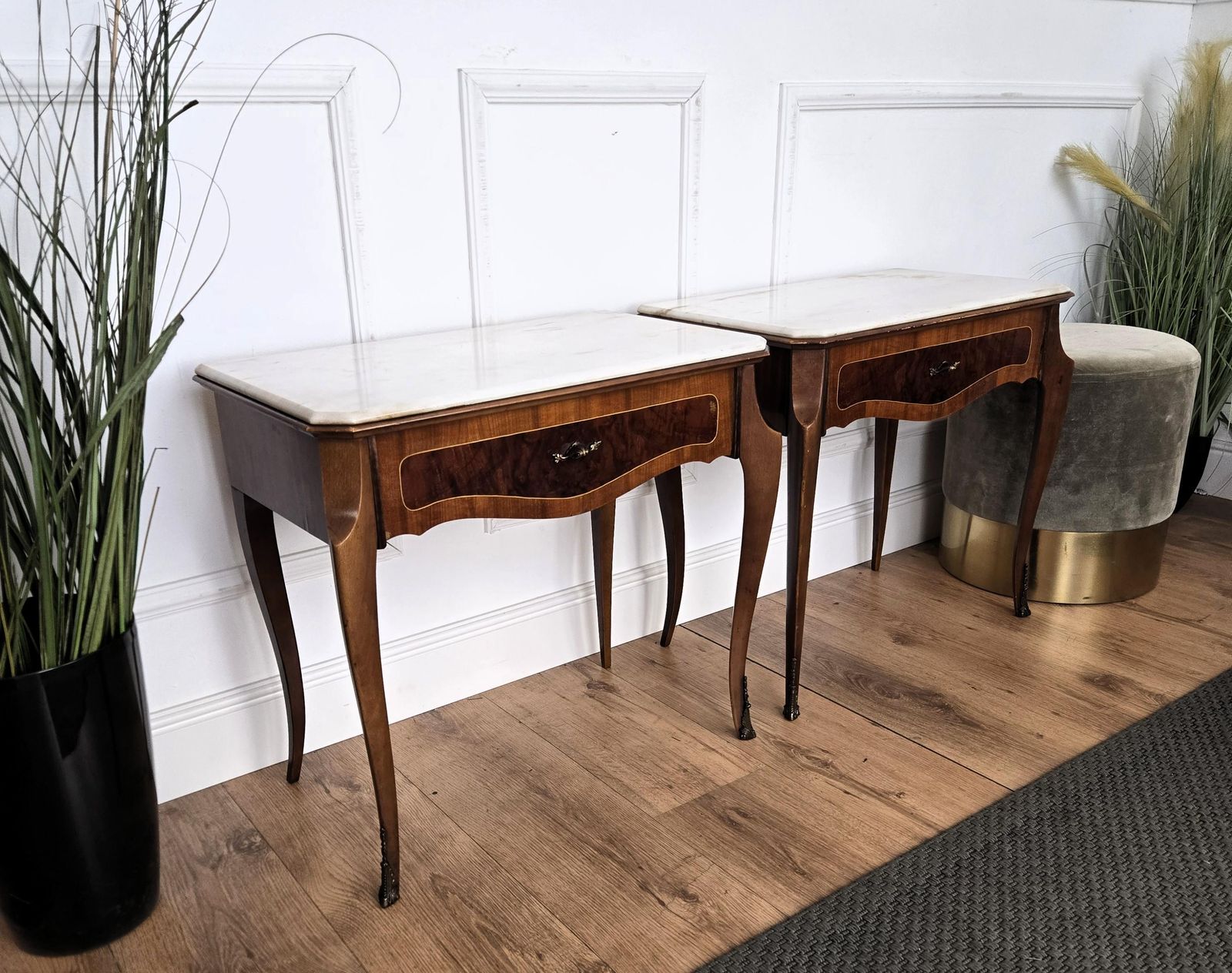 Pair Of Italian Mid Century Wood Marble Top Night Stands Bedside Tables photo buy