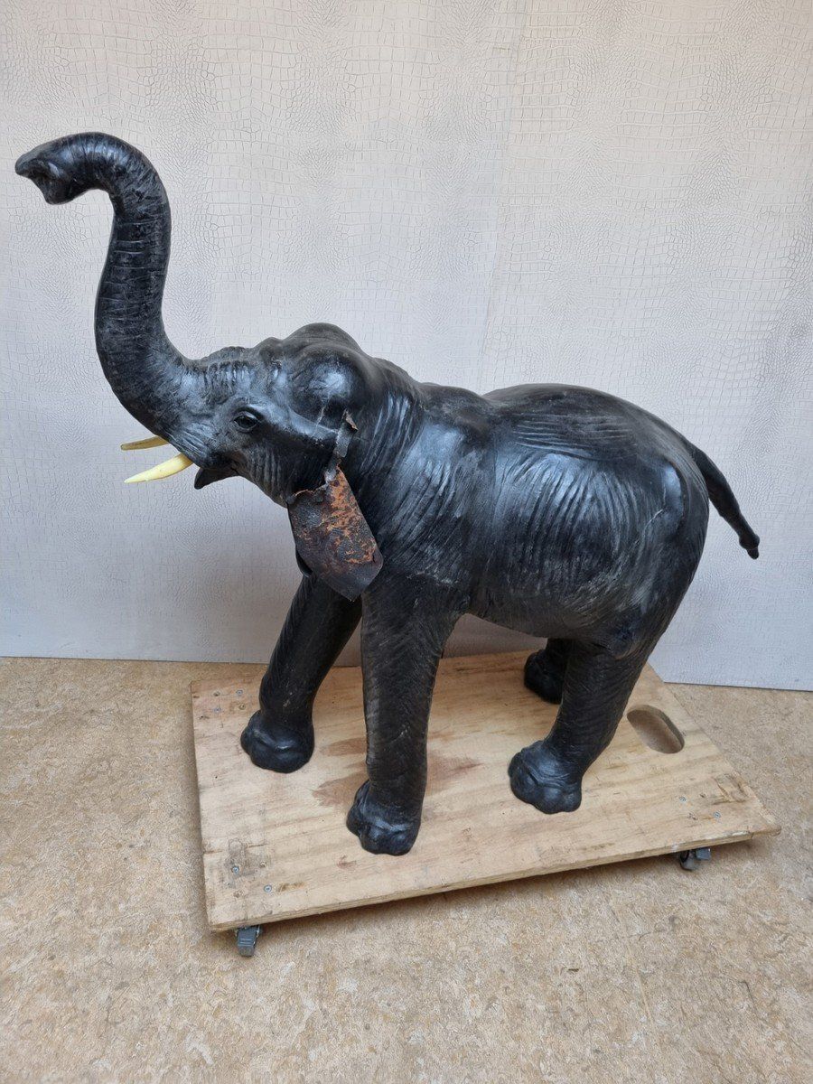 Omersa Leather Elephant With Glass Eyes From Liberty's London, 1930s photo furniture