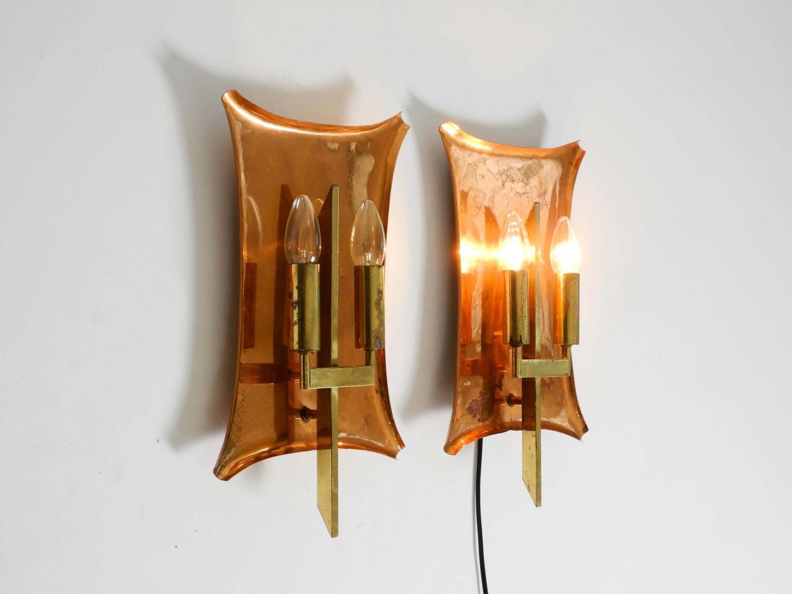 Unique Large Heavy Mid Century Church Wall Lamps Made Of Copper And Brass photo vinterior