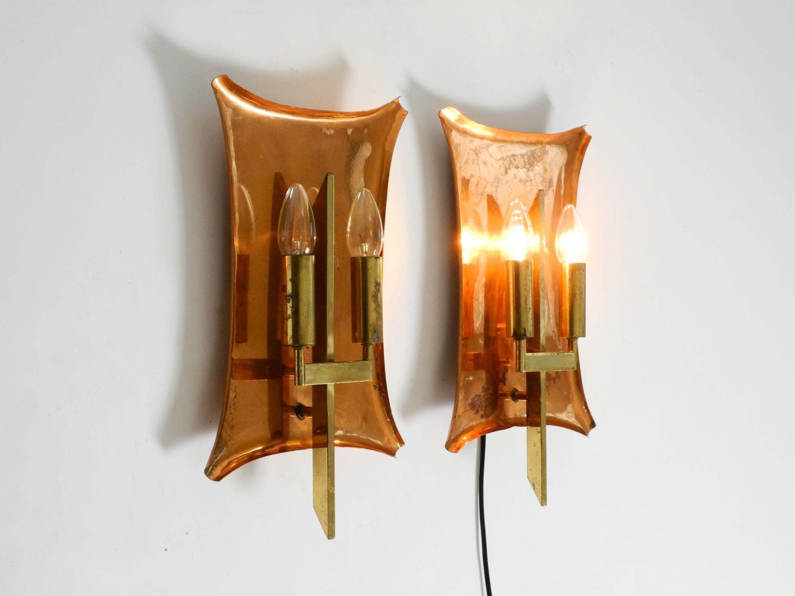 Unique Large Heavy Mid Century Church Wall Lamps Made Of Copper And Brass photo vintage