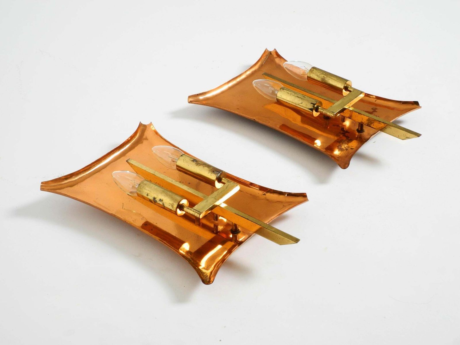 photo vinterior Unique Large Heavy Mid Century Church Wall Lamps Made Of Copper And Brass