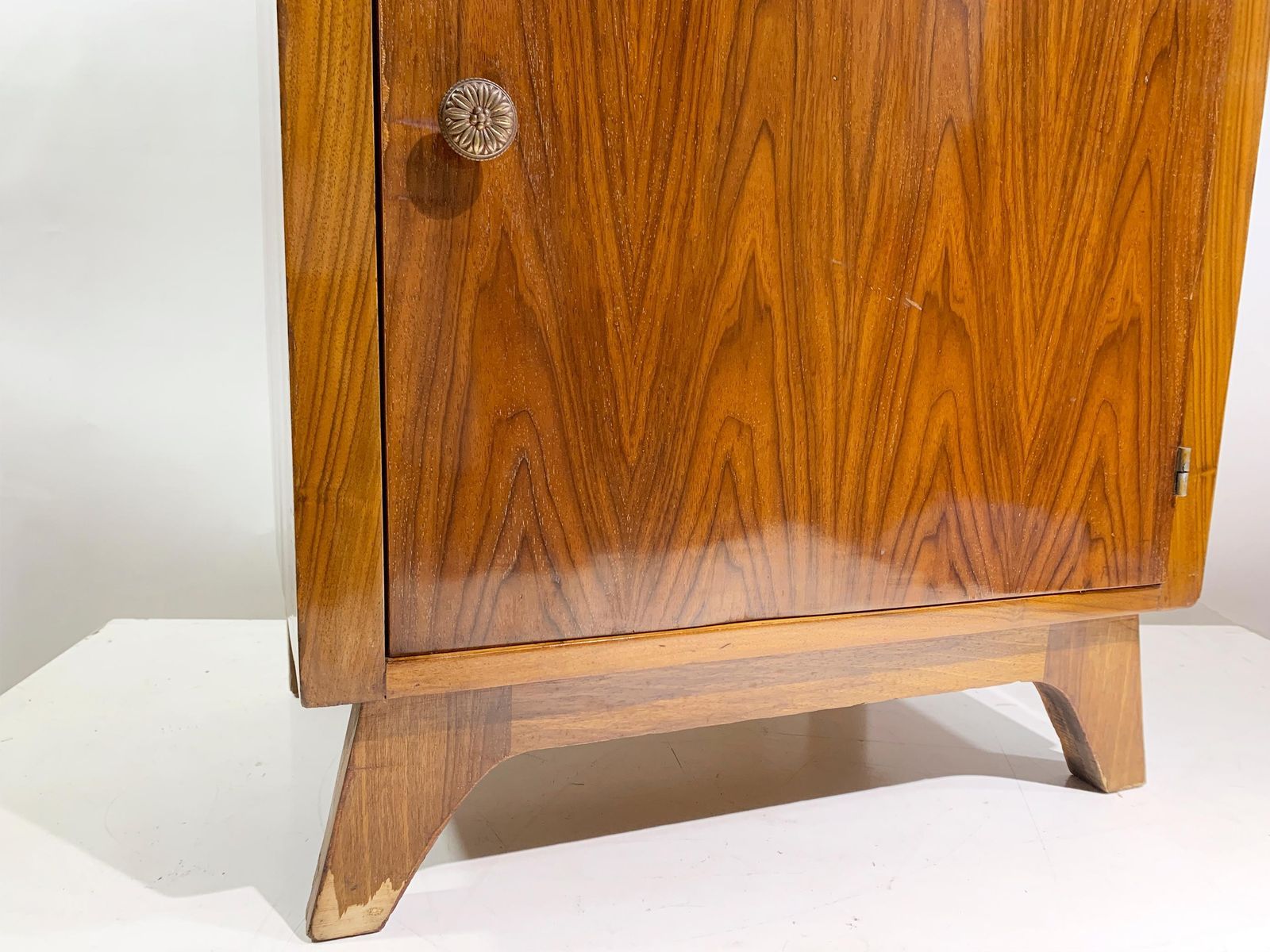 Furniture Art Deco Figured Walnut Veneer Bedside Cabinet /Nightstand, France, Circa 1940's photo