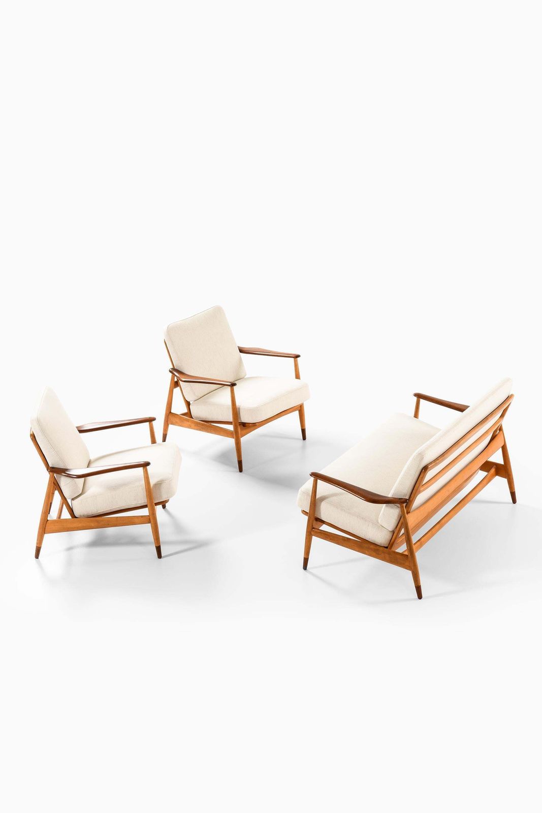 photo for sale Set Of 2 Easy Chairs In Beech And Fabric By Arne Vodder, 1950s