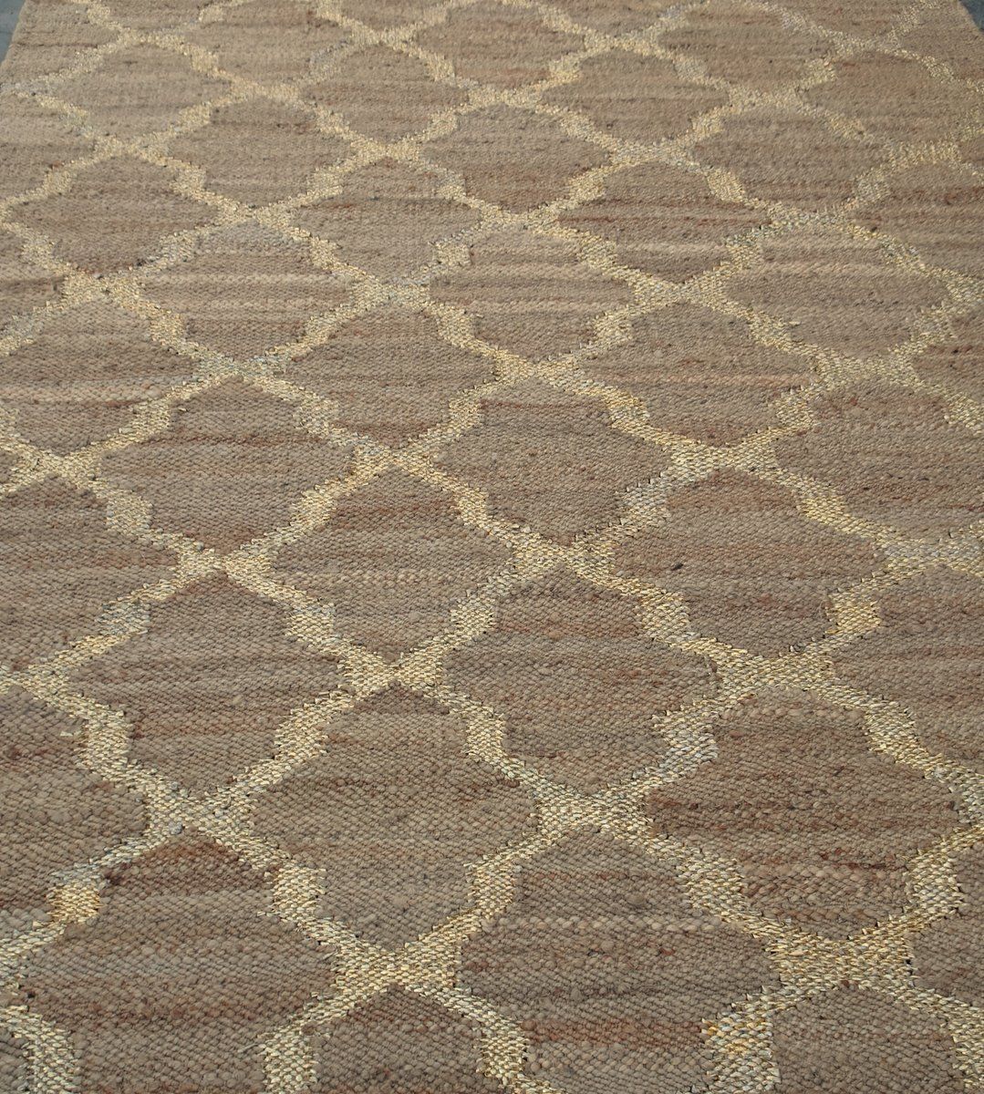 Hand Knotted Jute And Gold Foiled Papercord Rug, 1980s photo buy