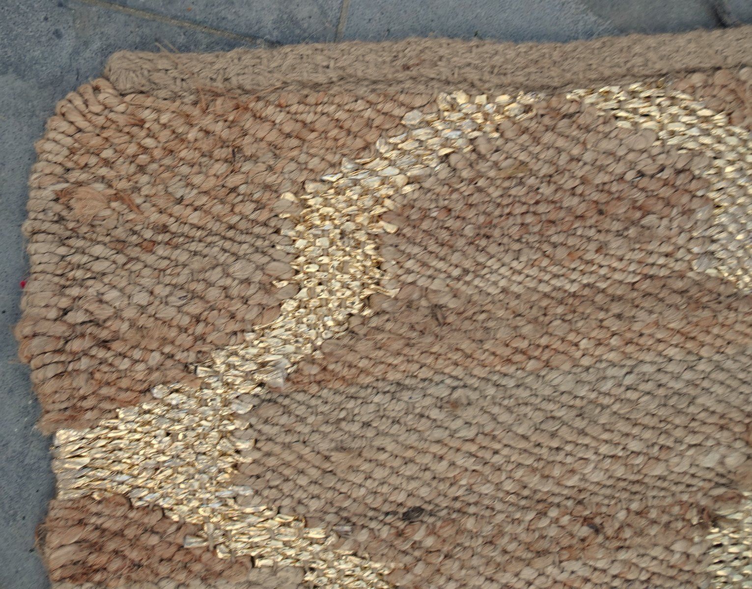 photo for sale Hand Knotted Jute And Gold Foiled Papercord Rug, 1980s
