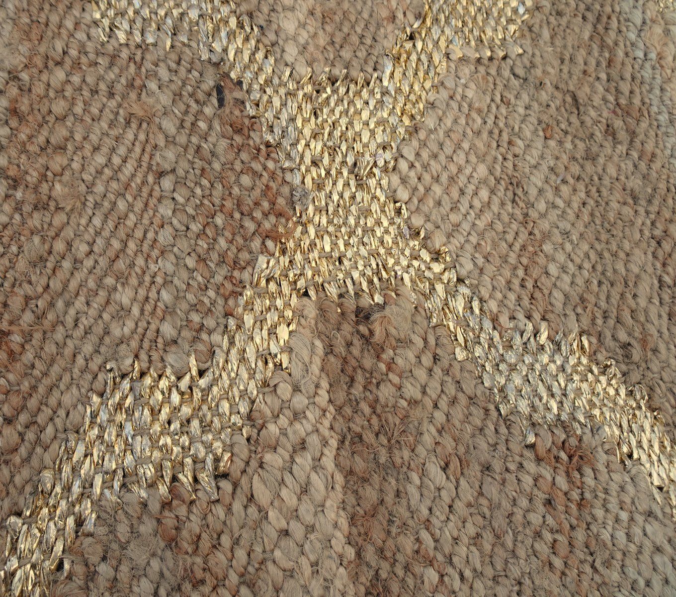 Textiles Hand Knotted Jute And Gold Foiled Papercord Rug, 1980s photo