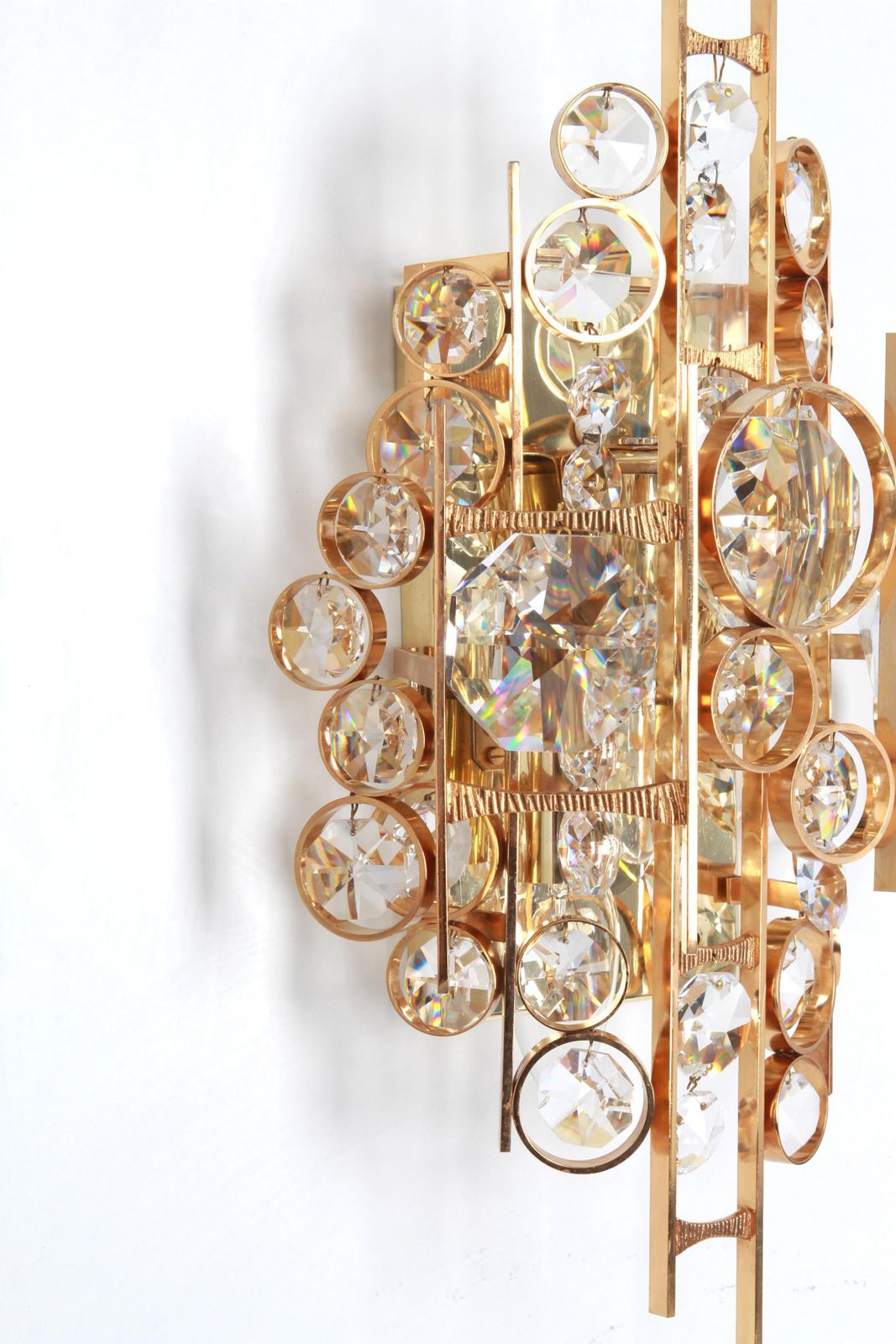 1 Of 4 Gilded Brass And Crystal Sconce, Sciolari Design, Palwa, Germany, 1960s photo Lighting